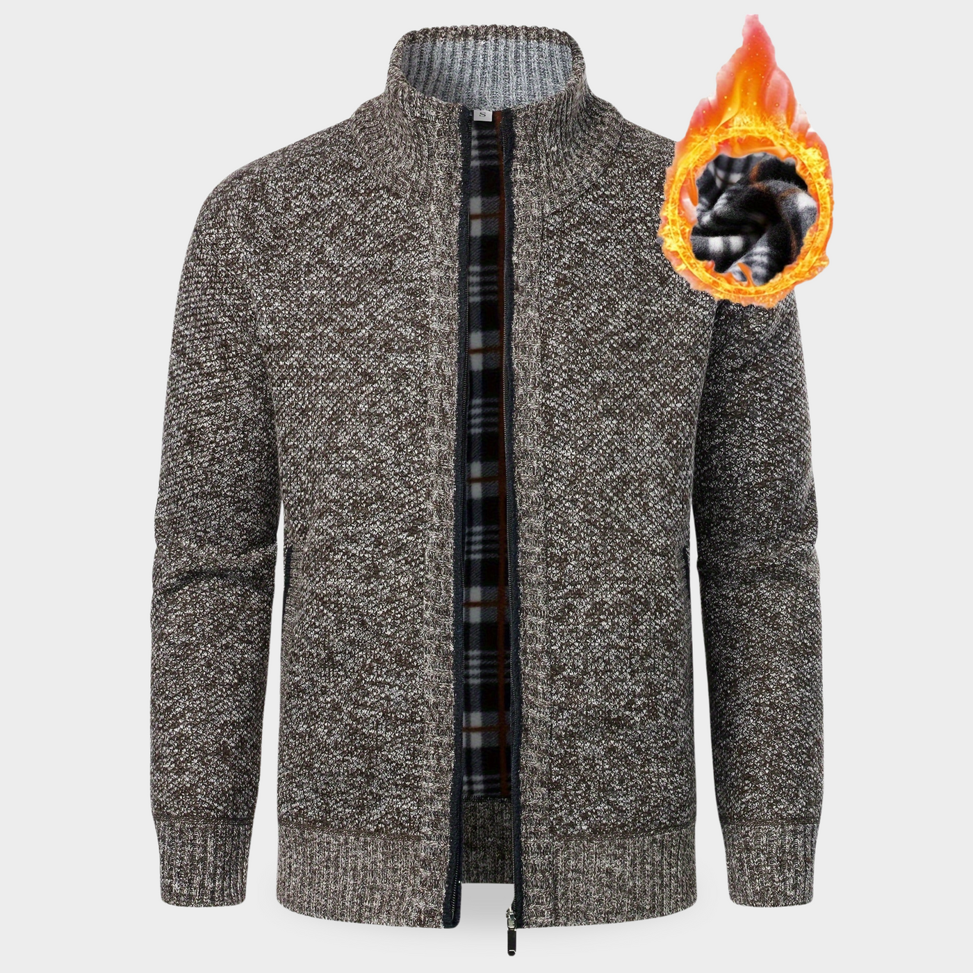 Piet - warme Strickjacke mit durchgehendem Reißverschluss und Thermofutter