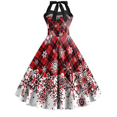 Vrenialinet | Damen Kariertes Weihnachten Neckholder Kleid | Midi