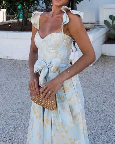 Jessica - Kleid mit Schleife in der Taille und bedruckten Schmetterlingsärmeln