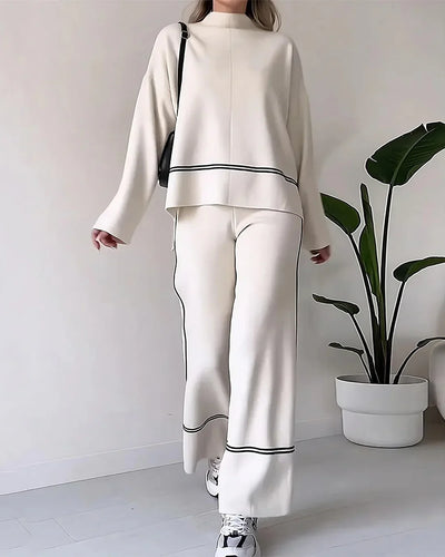 Co-Ord Set – Zweiteiler aus Oversize-Damenpullover und Hose mit weitem Bein