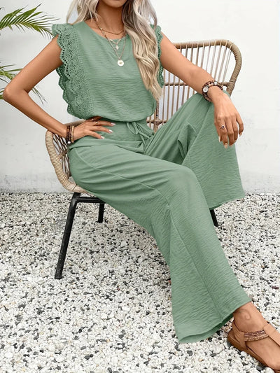 Ziva – Elegantes Spitzenoberteil Und Hose Mit Weitem Bein