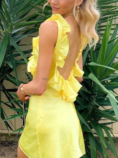 Ayhan Kleid - Gelbes Rüschendress für Sommerausflüge, Partys und Urlaube