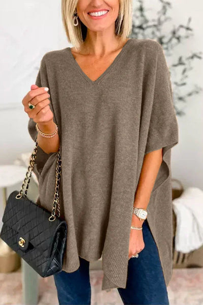 Ruby - schlichter Poncho-Pullover mit V-Ausschnitt, elegante, lockere Passform