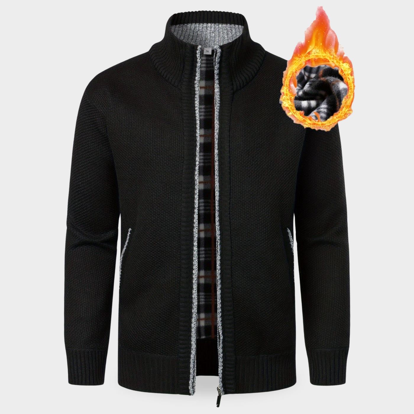Piet - warme Strickjacke mit durchgehendem Reißverschluss und Thermofutter