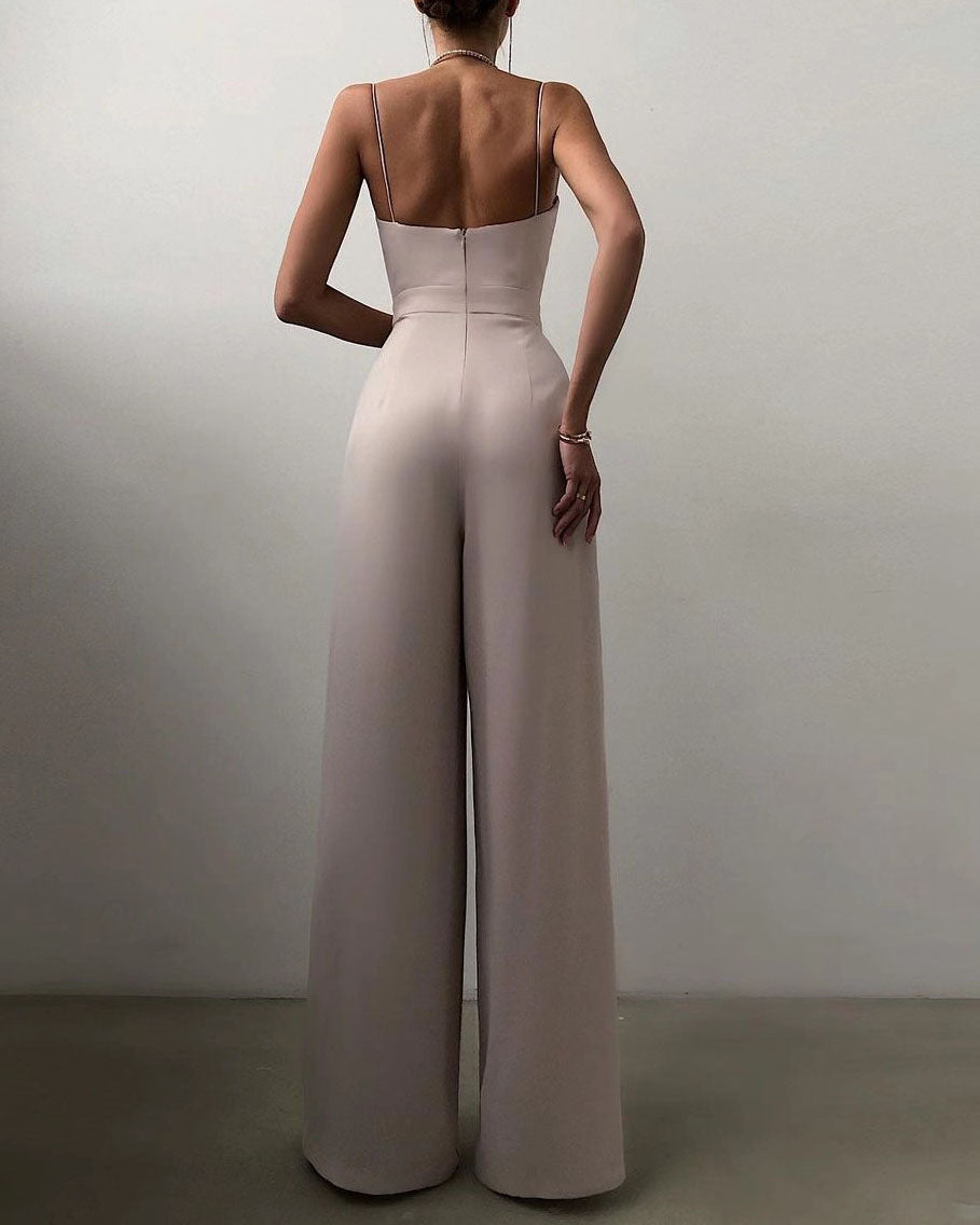 Saige - Jumpsuit mit hoher Taille und geradem Bein und dünnen Trägern