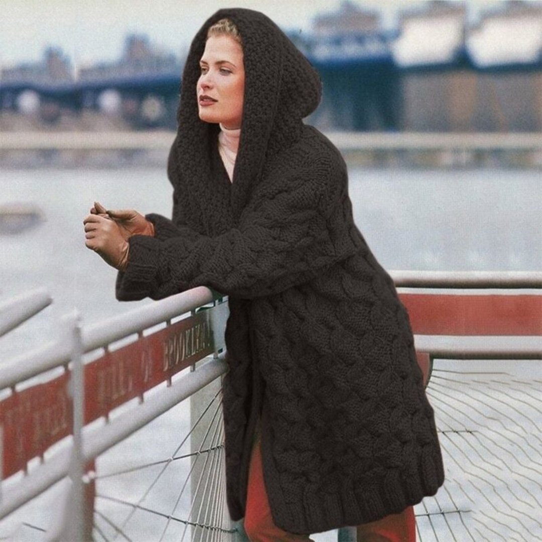 Elinza | Damen Strick Kapuze Lange Strickjacke | Winter