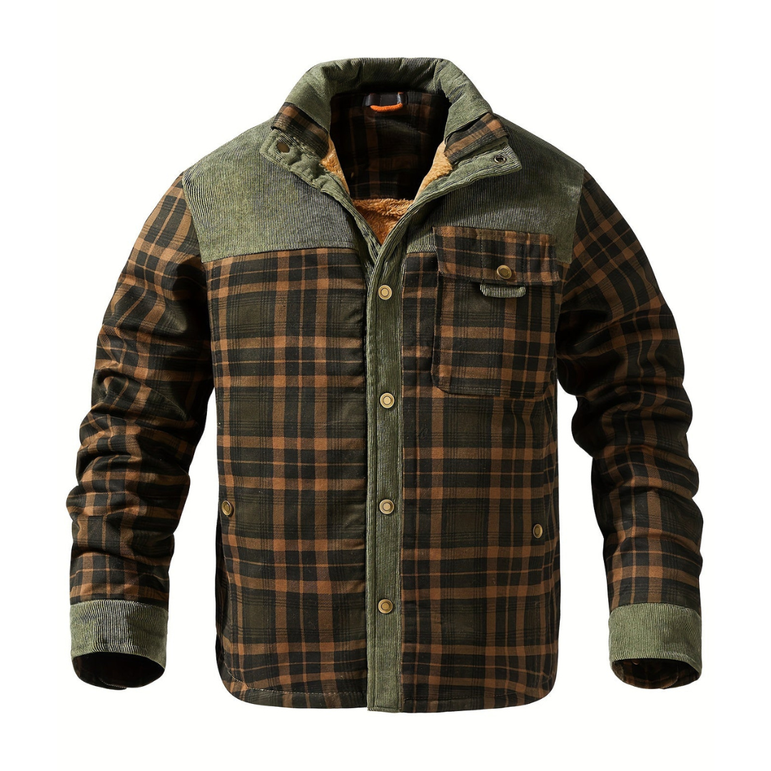 Amjad | Herren Kariert Knopf Daunen Dickes Jacke | Warme