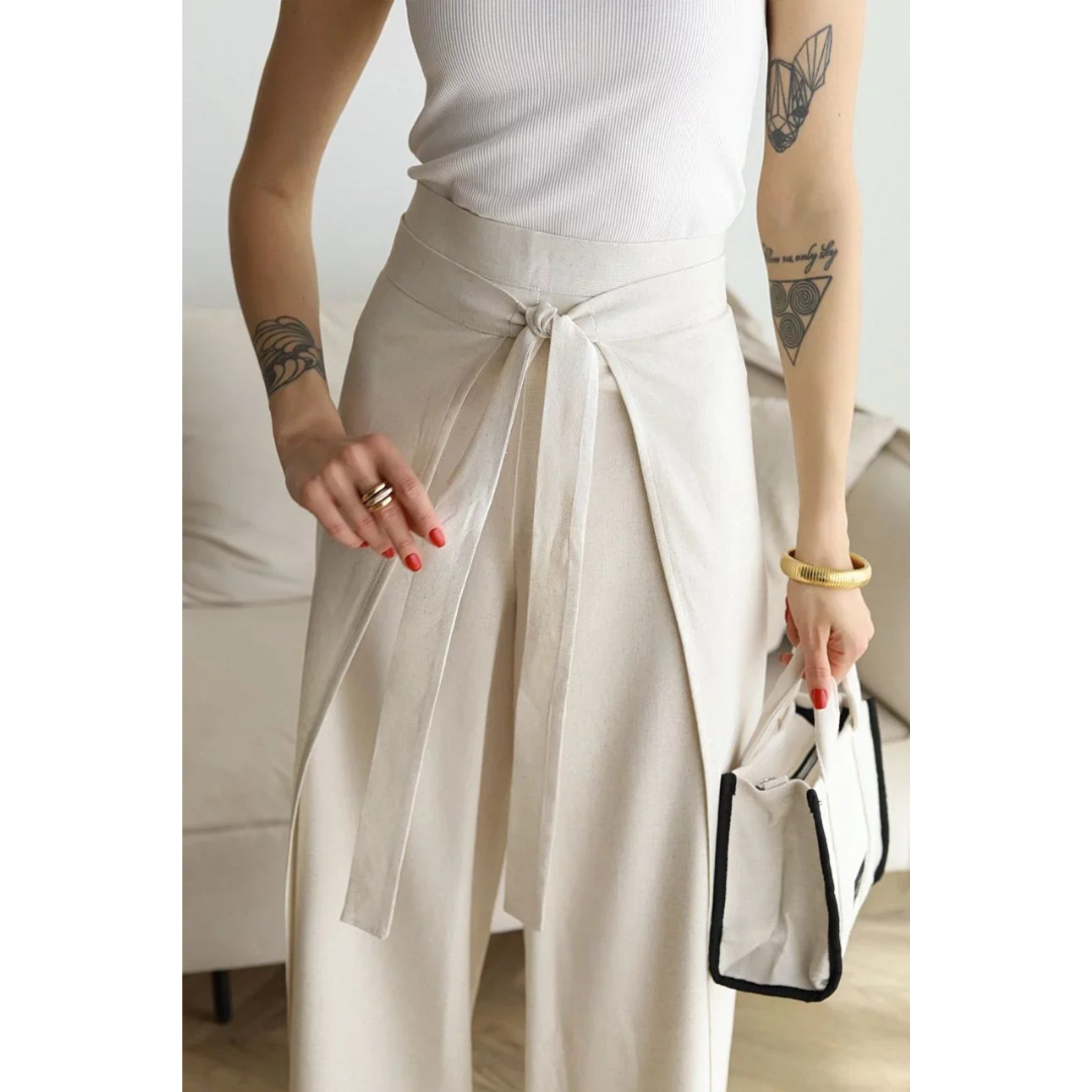 Stacein | Damen Lässige Weitem Bein Hose | Krawatte vorne
