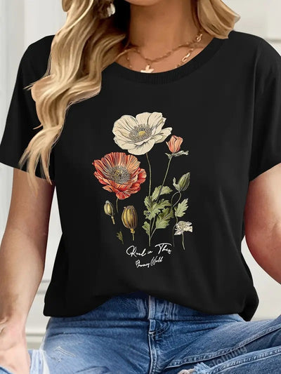 Aimilia - Elegantes T-Hemd Mit Kurzen Ärmeln Und Blumendruck