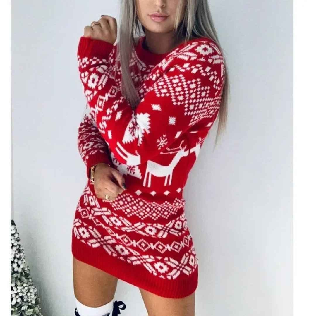 Elsamin | Damen Weihnachten Gestrickt Pullover Kleid | Warme