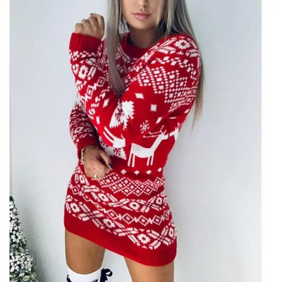 Elsamin | Damen Weihnachten Gestrickt Pullover Kleid | Warme