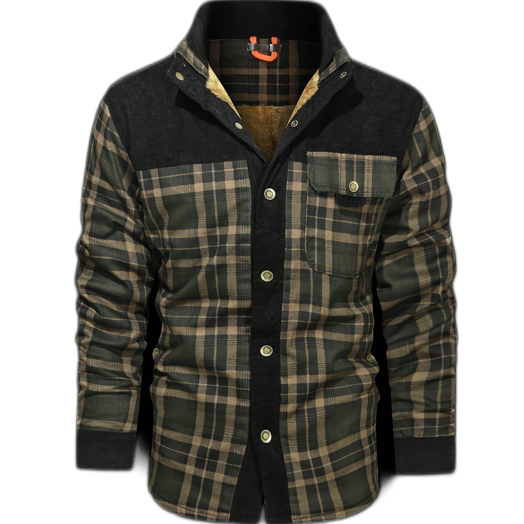 Amjad | Herren Kariert Knopf Daunen Dickes Jacke | Warme
