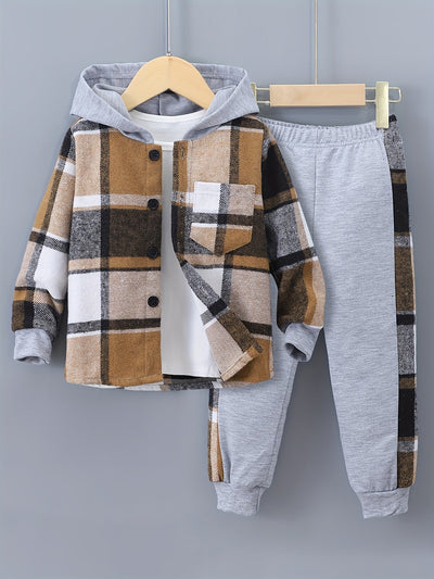 2-teiliges Jungen-Set Jordy mit kariertem Hoodie und Jogginghose