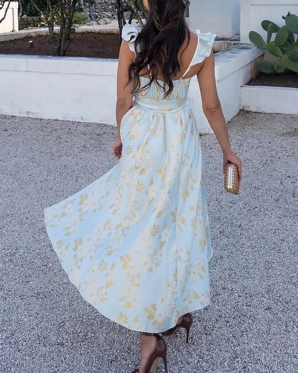 Jessica - Kleid mit Schleife in der Taille und bedruckten Schmetterlingsärmeln