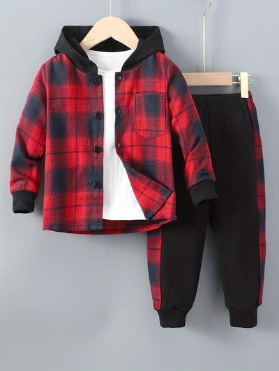 2-teiliges Jungen-Set Jordy mit kariertem Hoodie und Jogginghose