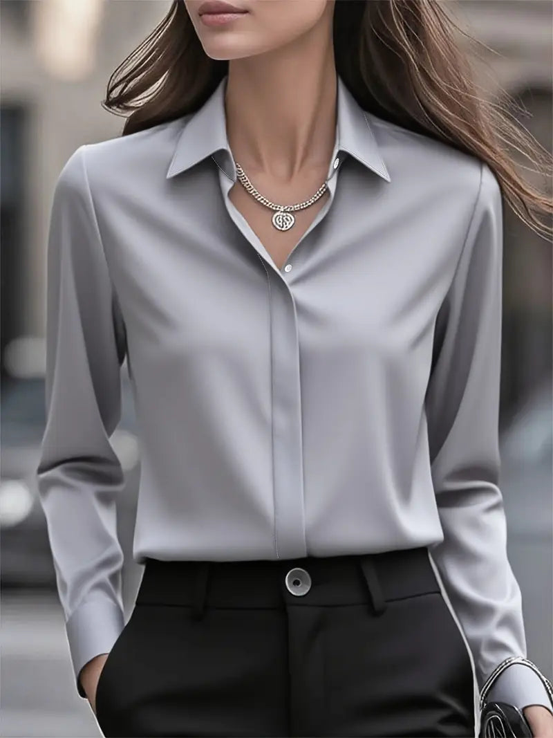 Amiliana - Elegantes Langärmeliges Hemd Mit Knopfleiste