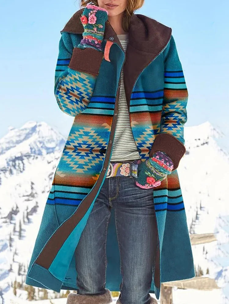 Velora - Tribal inspirierter Wollmantel mit bunten Mustern