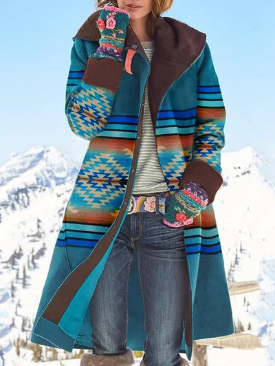 Velora - Tribal inspirierter Wollmantel mit bunten Mustern