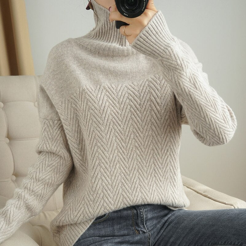 Gal - Chevron Langarm-Pullover mit hohem Halsausschnitt