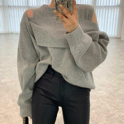 Karliena - Grauer monochromer langärmeliger Pullover