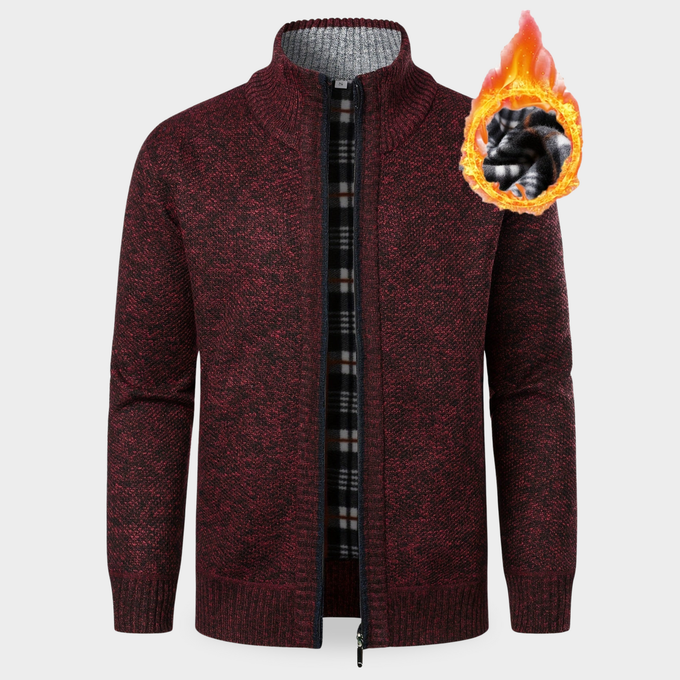 Piet - warme Strickjacke mit durchgehendem Reißverschluss und Thermofutter