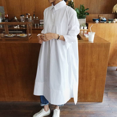Mevea | Damen Übergroßes Lange Hemd Kleid | Maxi