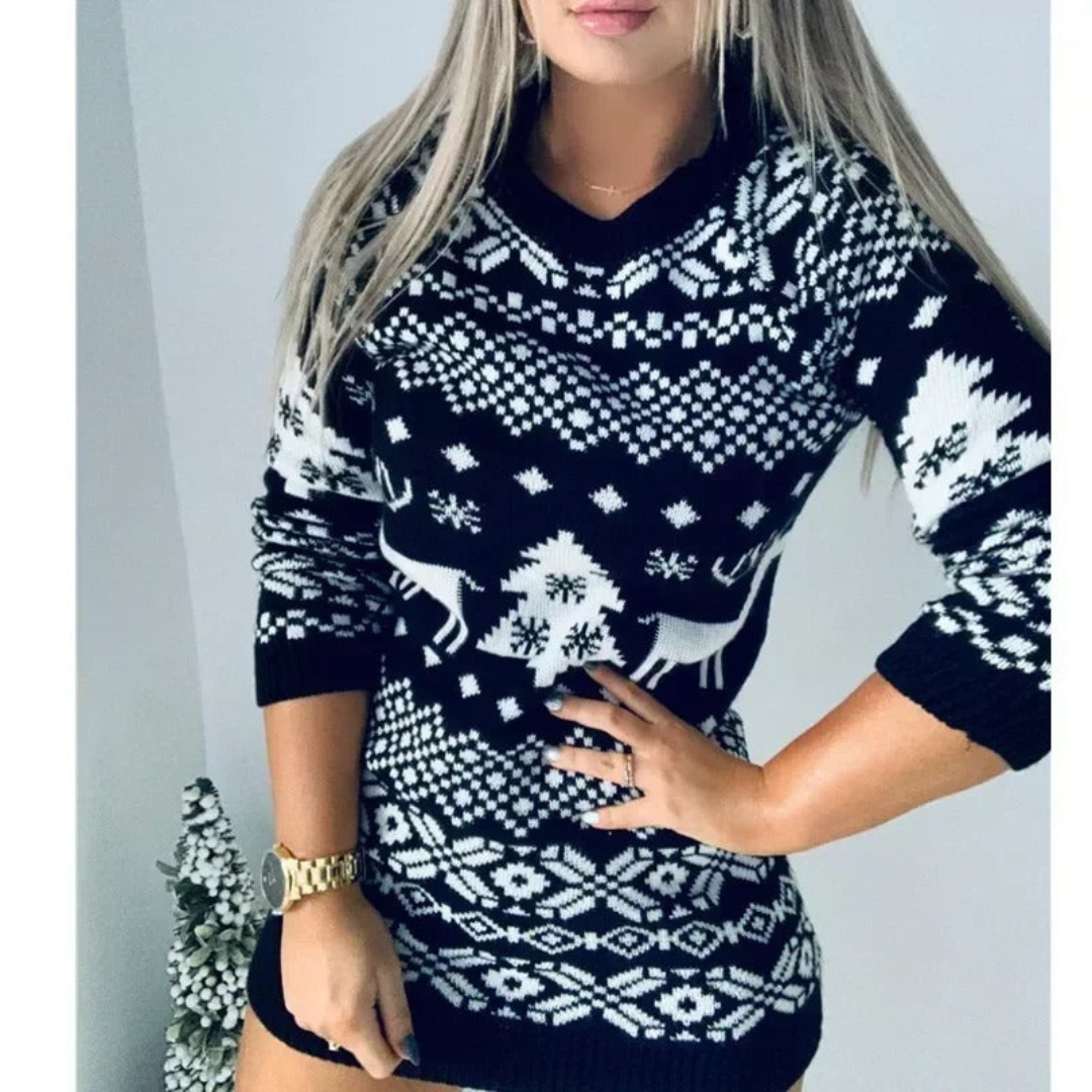 Elsamin | Damen Weihnachten Gestrickt Pullover Kleid | Warme