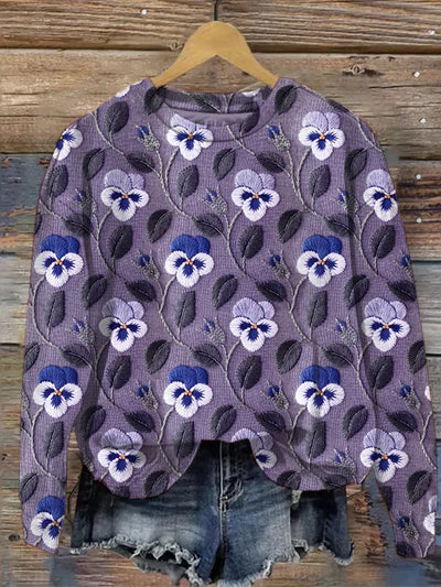 Koralle - lässig Damen Sweatshirt mit Grafik floralem Blatt Druck und Stickerei