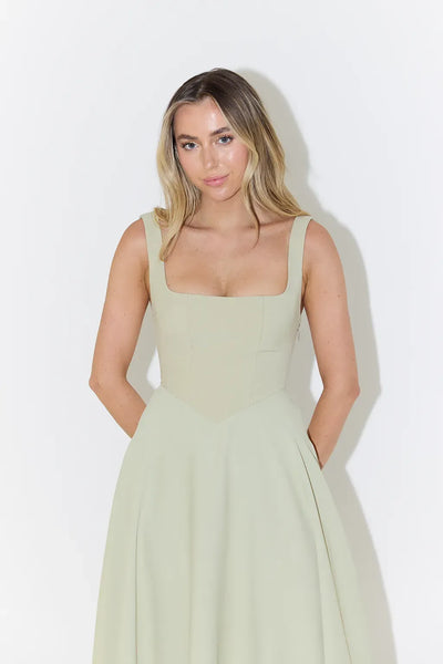 Yade Hochtailliertes Midi-Kleid Mit Quadrat-Ausschnitt Für Jeden Anlass