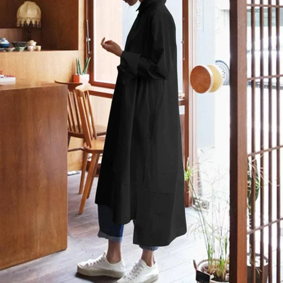 Mevea | Damen Übergroßes Lange Hemd Kleid | Maxi