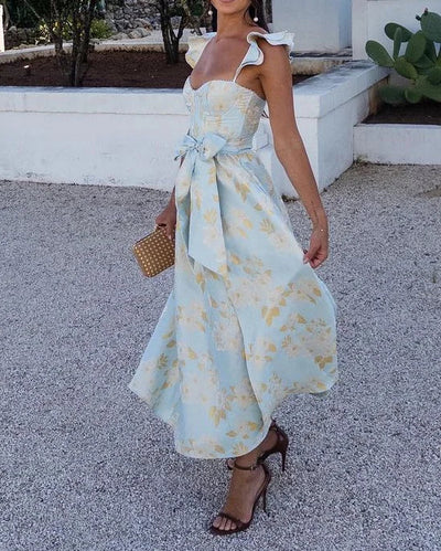 Jessica - Kleid mit Schleife in der Taille und bedruckten Schmetterlingsärmeln