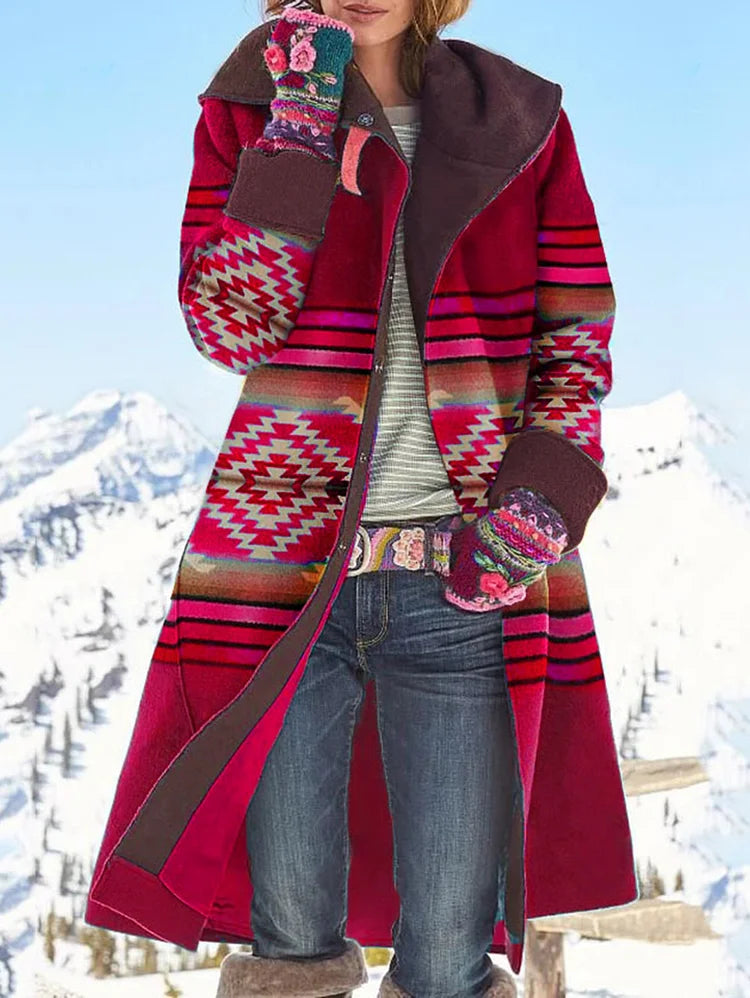 Velora - Tribal inspirierter Wollmantel mit bunten Mustern
