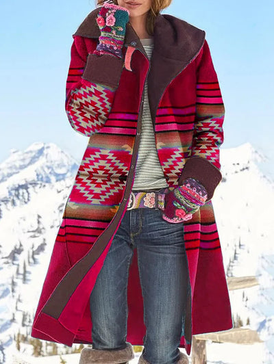 Velora - Tribal inspirierter Wollmantel mit bunten Mustern