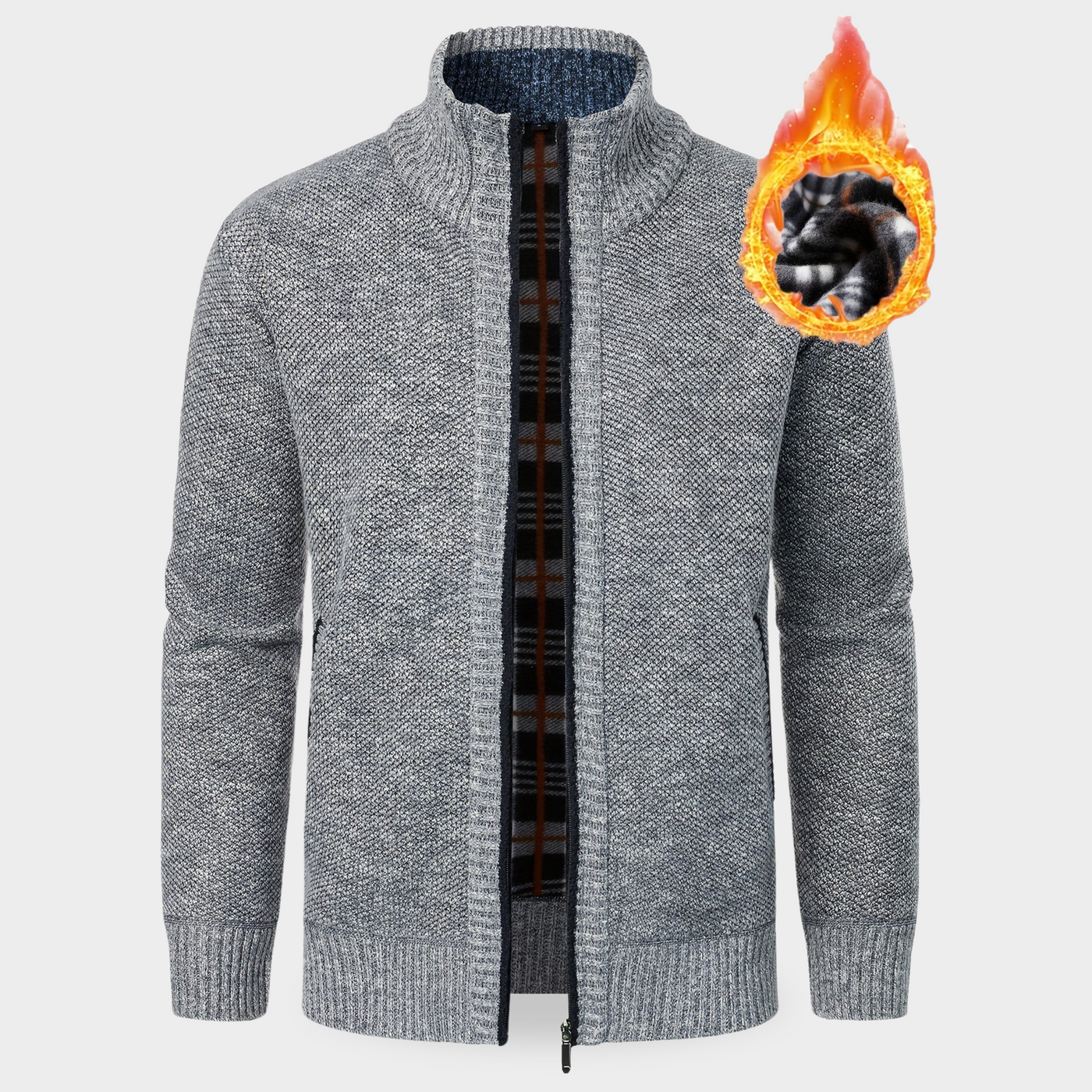 Piet - warme Strickjacke mit durchgehendem Reißverschluss und Thermofutter