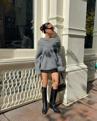 Ugala - gestrickter Off-Shoulder-Pullover mit Rippenmuster für einen bequemen und modischen Look