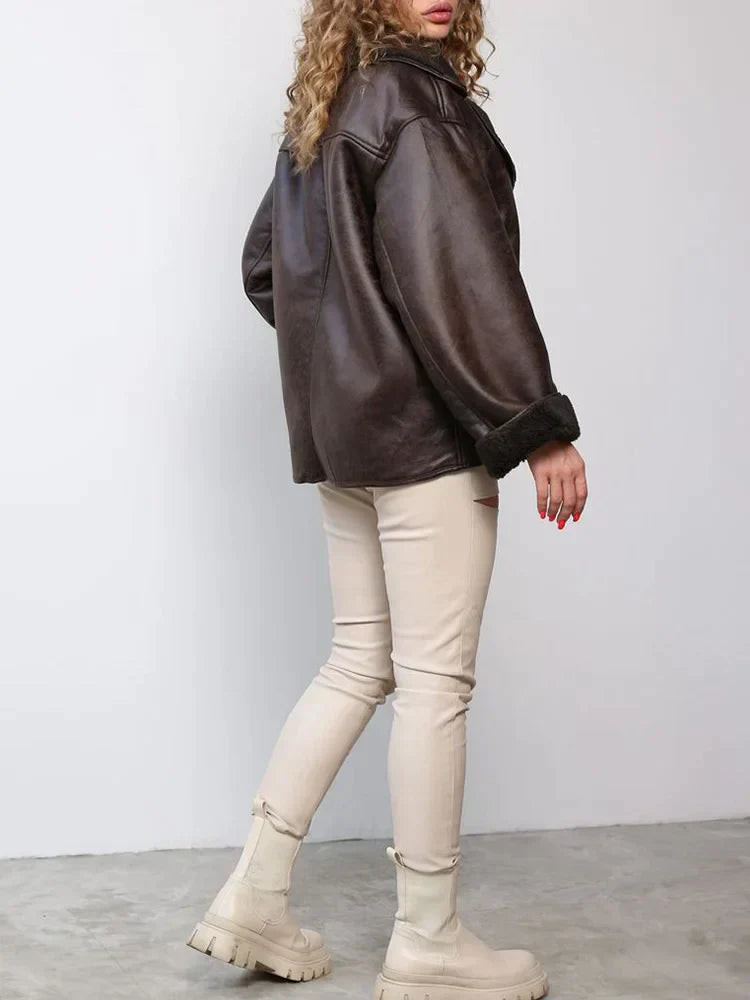 Olivia - Vintage Leder Pelzmantel für Frauen