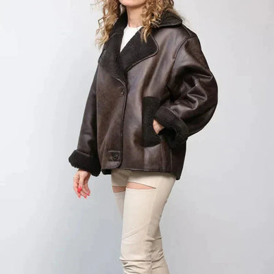Olivia - Vintage Leder Pelzmantel für Frauen