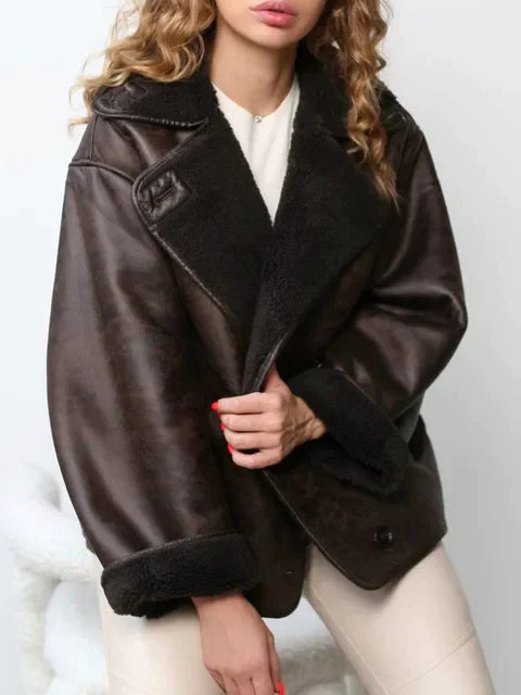 Olivia - Vintage Leder Pelzmantel für Frauen