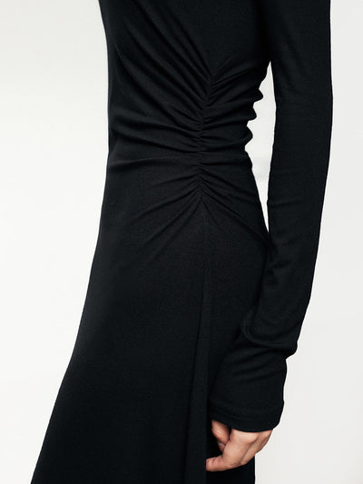 Clara | Asymmetrisches langärmeliges Bodycon Kleid aus Rippenstrick