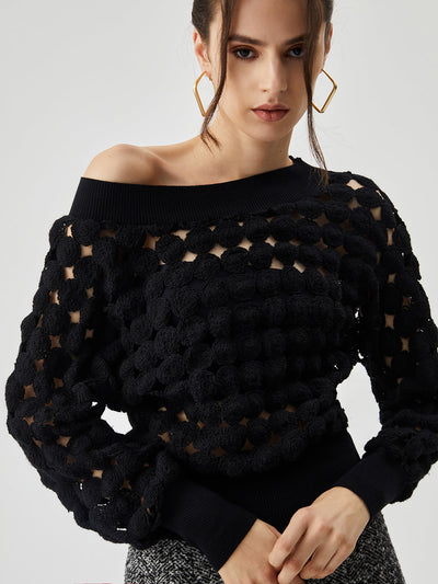 Anna | Gehäkelte Off-Shoulder Bluse mit Kreisdurchbrüchen