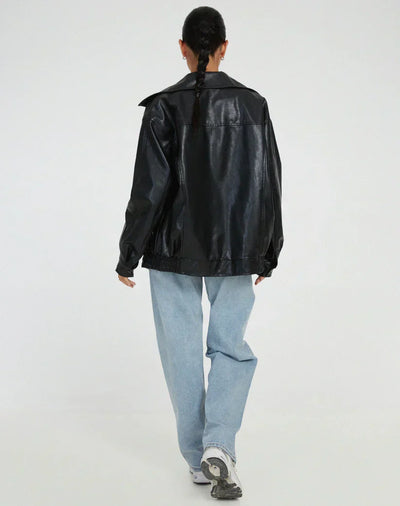 Aria - übergroß Leder Jacke mit Reißverschluss für a coolen und trendigen Blick