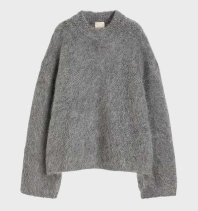 Zyna - Unifarbener Mohair-Pullover mit Rundhalsausschnitt für Freizeitkleidung