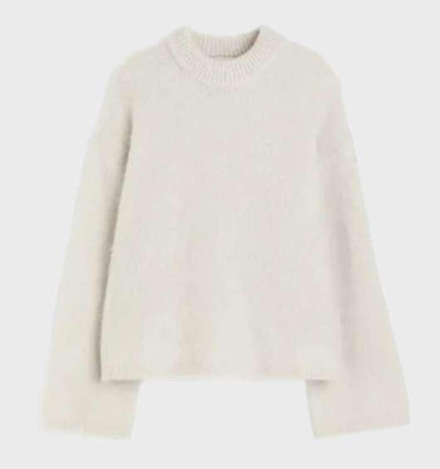 Zyna - Unifarbener Mohair-Pullover mit Rundhalsausschnitt für Freizeitkleidung