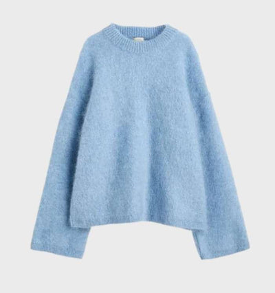 Zyna - Unifarbener Mohair-Pullover mit Rundhalsausschnitt für Freizeitkleidung