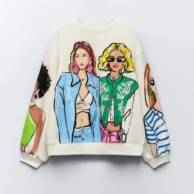 Bedrucktes Sweatshirt – Gemütlich – Pullover – Übergroßes Sweatshirt – Damenbekleidung