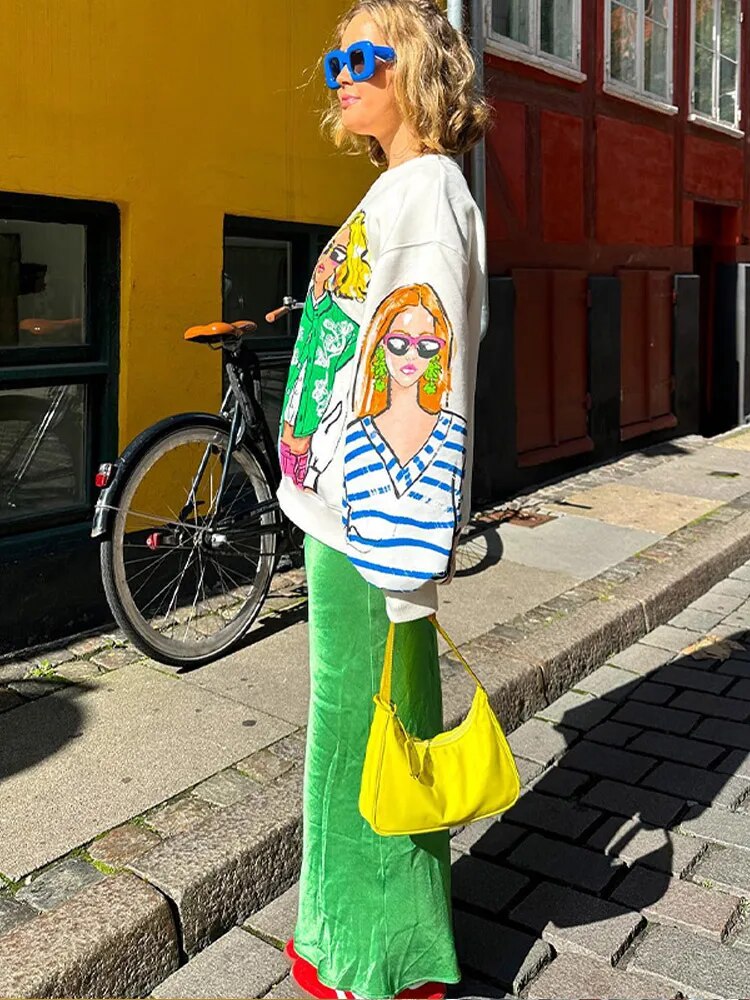 Bedrucktes Sweatshirt – Gemütlich – Pullover – Übergroßes Sweatshirt – Damenbekleidung