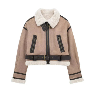 Bikerjacke aus Wildleder – kurz geschnitten – mit Teddyfutter – Winter-Bikerjacke – Damenjacke