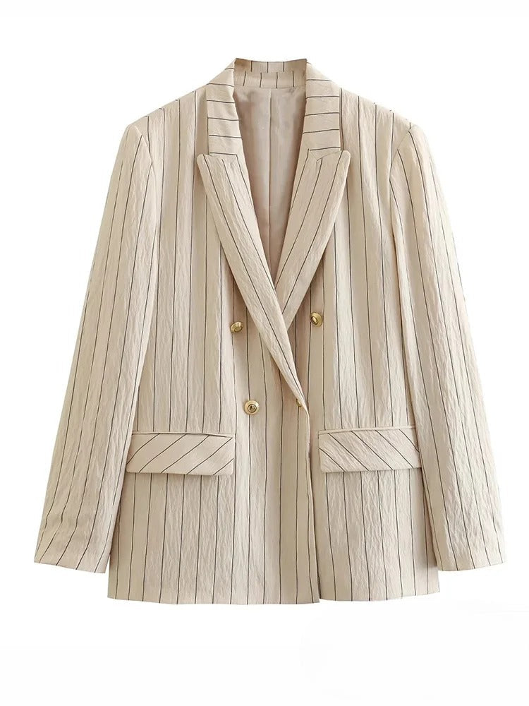 Blazer-Set – 2-teiliges gestreiftes Blazer-Weste und Hose mit weitem Bein für Damen – Co-Ord Set