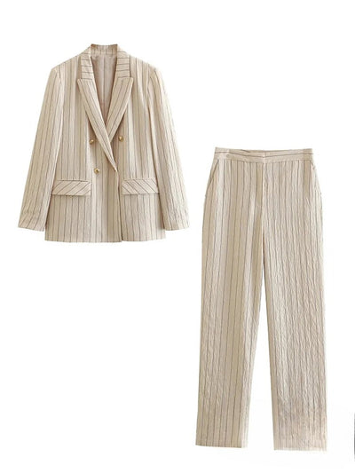 Blazer-Set – 2-teiliges gestreiftes Blazer-Weste und Hose mit weitem Bein für Damen – Co-Ord Set