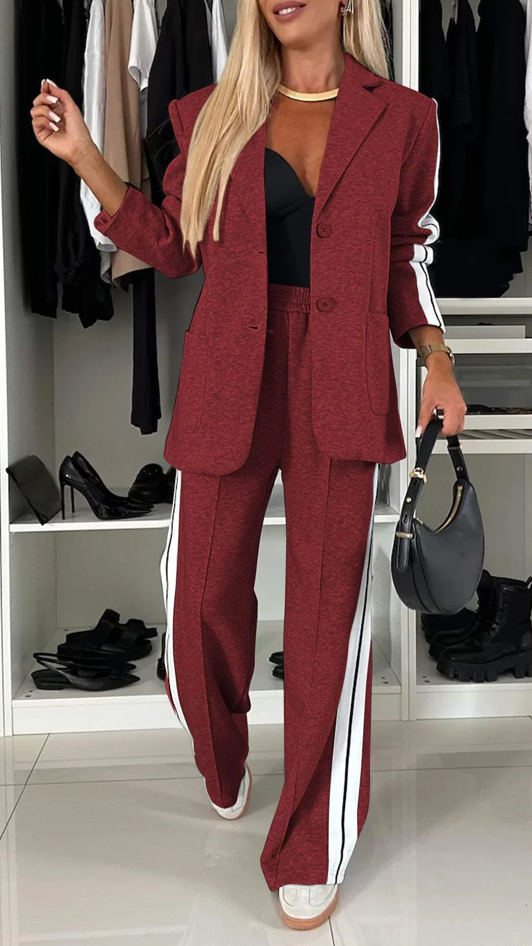 Blazer-Set – Weite Damen-Freizeithose Zweiteiler
